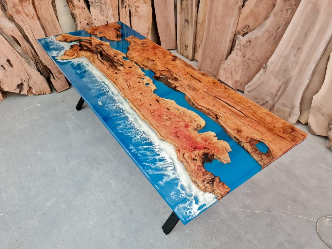 epoxy table- dining epoxy table- ocean blue epoxy table-with legs