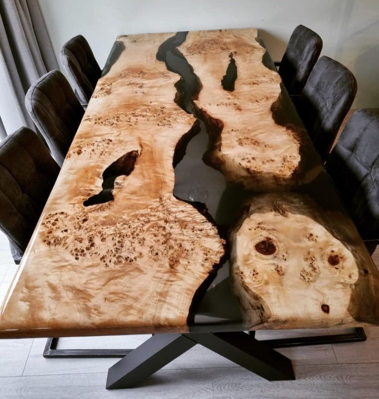 Custom Order Epoxy Dining Table- Transparent Smoky Epoxy Table- Epoxy River Table- with metal legs